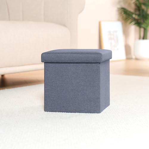 B FSOBEIIALEO Storage Ottoman Cube, 11.8" Linen Small Ottoman, Blue - color: Blue 11.8"x11.8"x11.8"