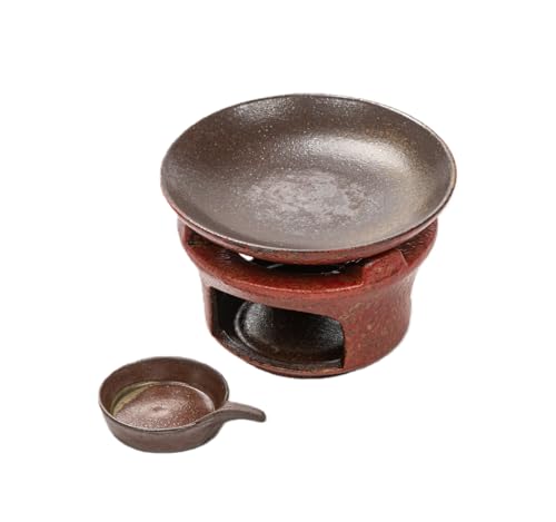 Ceramic Herb Burner Kit, High-Fired Aromatherapy Burner Set - color: Reddish Brown