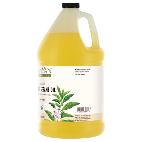 Banyan Botanicals Refined Sesame Oil – Organic Sesame Oil for Skin, Body, Hair & More – Multiple Sizes – 128 oz – Non GMO Sustainably Sourced Vegan - size: 128 Fl Oz (Pack of 1)
