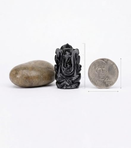 Natural Black Agate Gemstone Ganesha Statue Sculpture Sign of Success and Good Luck. - color: Black Agate Ganesh