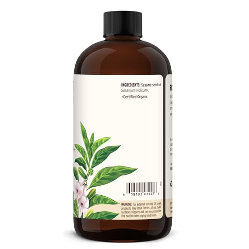 Banyan Botanicals Organic Unrefined Sesame Oil – Rich & Warming Ayurvedic Massage Oil for Body & Scalp – Traditional Abhyanga Oil for Deep Tissue Grounding & Recovery – 24 oz – USDA Organic - size: 24 Fl Oz (Pack of 1)