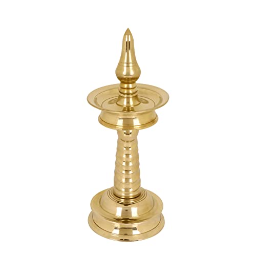 SATVIK 9 Inch 1 Step Standing Brass Metal Kerala Samai Diwali Deepak for Puja Traditional Panchmahal Pooja Deepam Diya Oil Lamp Kutthu Vilakku Dia Deepawali Indian Housewarming Return Gift Items - size: 9 Inch