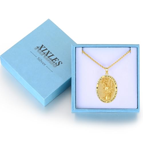 Silver/14K Gold Patron Saint Medal Amulet Necklace for Men Women - color: Gold, style: 24A-St Sebastian Wrestling