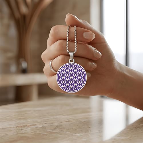 1" Stainless Steel Necklace Charms | Third Eye Vision | Peace Symbol | Finding Your Self | Yin & Yang | Moon Cat | Turtle Power | Flower of Life | | OM | Mystical Spiritual Protection, for Men & Women - style: Silver | Flower of Life Purple