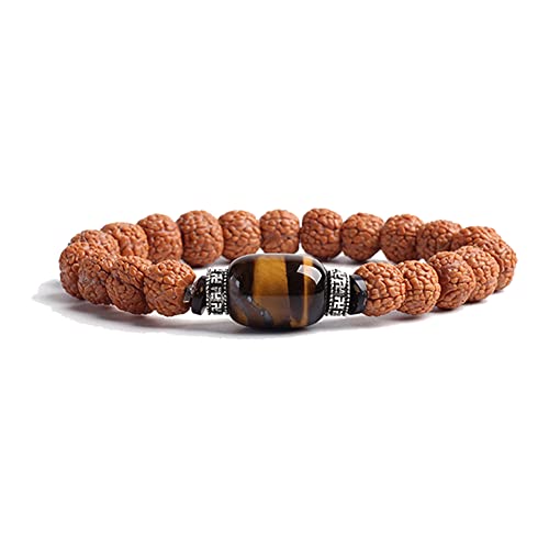 COLORFUL BLING Handmade Rudraksha Seeds Tibetan Wrist Bracelet Meditation Beads Prayer Mala Stretch Bracelet Buddha Yoga for Women and Men Jewelry - color: tiger eye