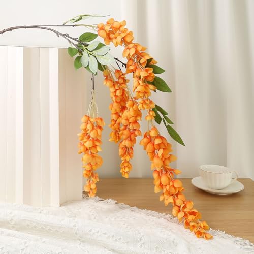 4pcs 47.2in Artificial Fake Wisteria Hanging Flower Garland Silk(orange) - color: Orange