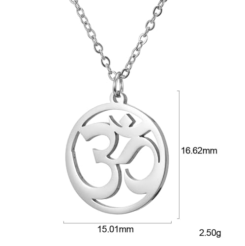 Women OM Necklace Indian Yoga Aum Om Ohm Pendant Necklace Stainless Steel Hindu Meditation Charm Sanskrit Symbol Spiritual Amulet Jewelry for Women Men - color: Sliver