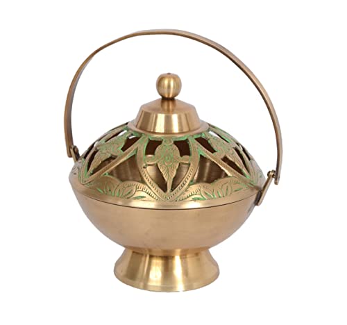 Skywalk Handcrafted Brass Loban Dhoop Dani with Handle Incense Dhoop Burner for Home Office Temple Prayer Pbd-Ld-49 Standard Brown