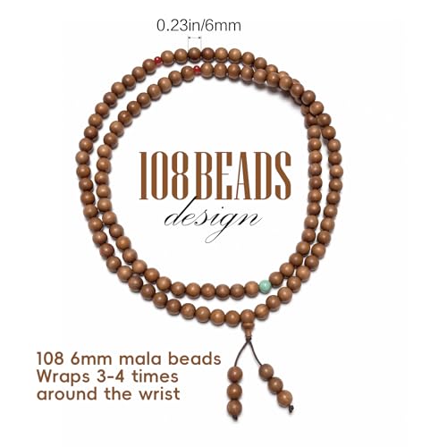 108 Mala Bead Bracelets, Authentic White Sandalwood Bead Necklace - size: 6mm beads