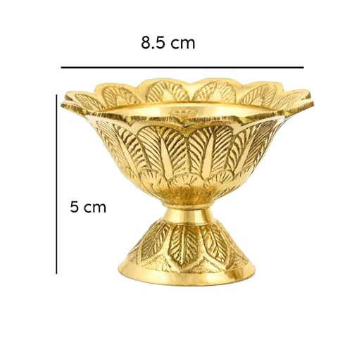 Brass Lotus Akand Diya – Traditional Indian Golden Oil Lamp for Diwali Pooja & Home Temple Decoration, Handmade Engraved Virgin Brass Metal for Thanksgiving & Festivals – (Pack of 1) - size: 2X-Large (Pack of 1)