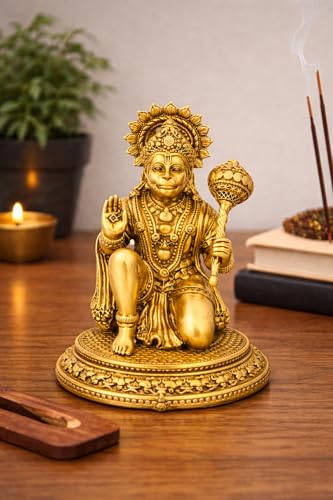 BEXCO Sitting Hanuman Ji Brass Idol Approx 1.75" inch Height | Bajrangbali Sankat Mochan Hanuman Murti Statue Figurine Perfect for Puja, Home Office Table Sculpture (1.75 inch) - size: 1.75 inch