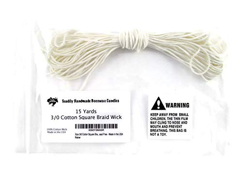 15 Yards/45 Feet - Size 3/0 Cotton Square Braid Candle Wick - 100% Cotton Candle Wick - Unprimed and Lead-Free - Made in the USA - size: 3/0