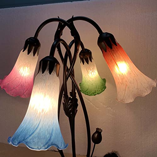 Bieye LS03 Lily Flower Blown Glass Lampshade (White Purple, Opening I.D. 1.26" x O.D. 1.5") - color: White Purple, size: Large I.D. 1.26" x O.D. 1.5"