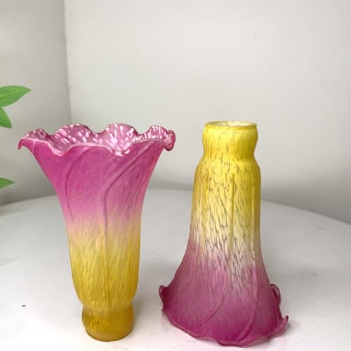 Bieye LS12 Lily Flower Blown Glass Lampshade (Yellow Pink, Opening I.D. 1.26" x O.D. 1.5") - color: Yellow Pink, size: Large I.D. 1.26" x O.D. 1.5"