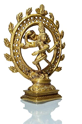 Lord Shiva Dancing Natraj/Nataraja Statue Brass Handcrafted Decorative Sculpture | (L X B X H - 5 X 1.5 X 6) Inches, Weight 390 GMS