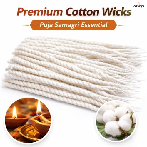 Cotton Diya Batti Wicks for Puja | Pure Cotton Jyot Batti for Oil Lamp & Diya | Puja Samagri Cotton Wick | White Cotton Wicks | 15 gm