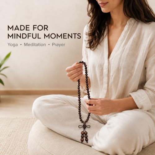 Mala Beads, 108 Natural Wood Bracelet, Handmade Wood Beads Yoga Meditation Prayer Beaded Jewelry for Men Women - color: Padauk Wood Beads