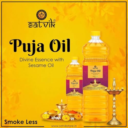 Satvik 450 ml Puja Oil for Diya and Lamps | Pure Til (Sesame) Oil for Daily Pooja, Havan, and Meditation | Smokeless Natural Oil with Wicks for Deepak, Deepam, Mandir Use - style: 450 ML