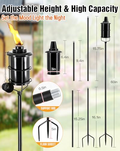 4 Pcs 59In High 16oz Metal Citronella Torches for Outside Garden Decor