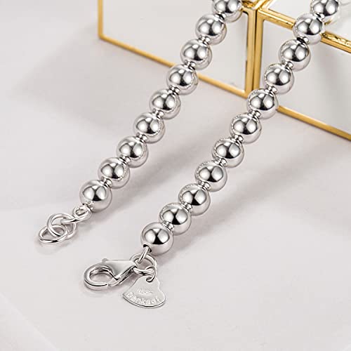 Dankadi Men Solid 925 Sterling Silver Bead Necklace Women 4MM 6MM Round Prayer Beads Link Chain 18 "20" 22 "24" 26 "28" 30" 32" 34" Italy Jewelry Gift - color: 6MM, size: 20 inches