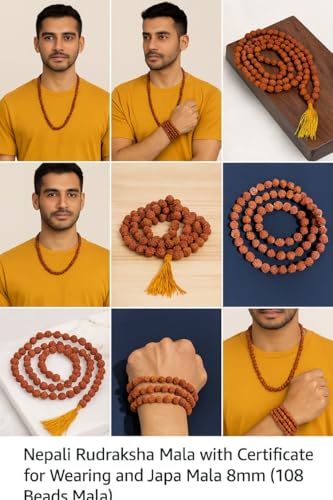 Nepali Rudraksha Mala with Certificate for Wearing and Japa Mala 8mm,(108 Beads Mala)