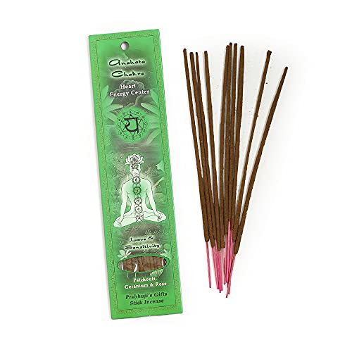 Prabhuji’s Gifts - Divine Chakra Incense Sticks Heart Chakra Anahata - Handmade Indian Incense - Agarbatti for Meditation & Cleansing - Love and Sensitivity (10 Pack)