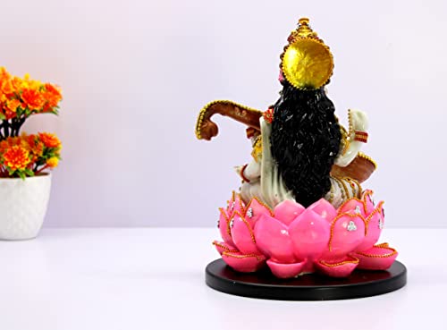 eSplanade Saraswati on Lotus | Saraswati Goddess Murti Idol Statue Sculpture Figurine - Resin - Multi - 10.5" Inches
