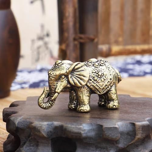 Solid Brass Miniature Elephant Statue,Brass Animals Figurine Decorative, Good Luck Symbol,Ideal Collection Gift,2.05"× 1.14"(2pcs Elephant) - color: Elephant-2pcs