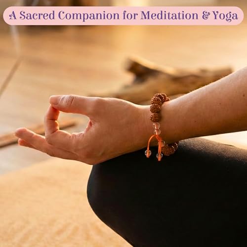 LOVENSPIRE Gold-plated 5 Face Original rudraksha beads Bracelet for Men – Panchmukhi Spiritual Wrist jewelry for Meditation & positive Energy - color: Braided Saffron