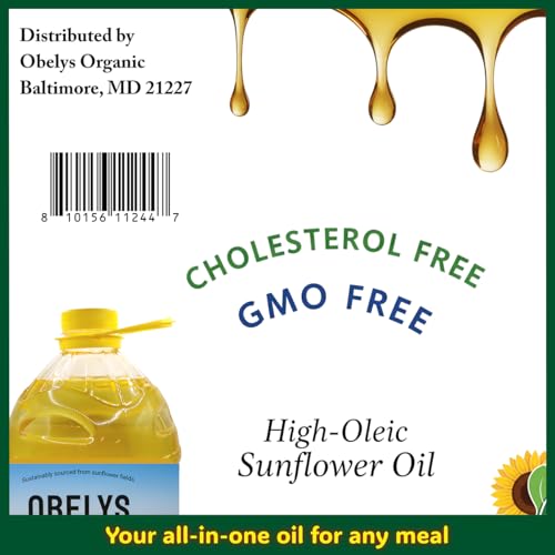 Obelys High Oleic Sunflower Oil | 1.3 Gallon Jug - Neutral Oil For Medium to High Heat Cooking, Non-GMO, Kosher, Cholesterol Free | 5L / 169 Oz (Pack of 2) - size: 169 Fl Oz (Pack of 2)