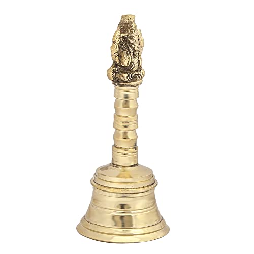 Loud Solid Pooja Bell Hand Bell Call Bell Wedding Bell Dinner Bell Temple Bell Puja Bell Golden Classroom Bell with Made by Brass (Ganesha) - color: Ganesha
