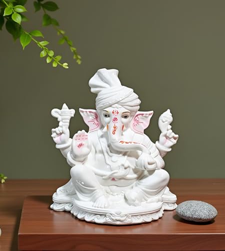 11 Inch White Marble Dust Lord Ganesha Vinayaka Vignesha Idol with Peta Home Decor Statue Figurine Murti Showpiece K4774 - size: Model 1 - 11 Inch