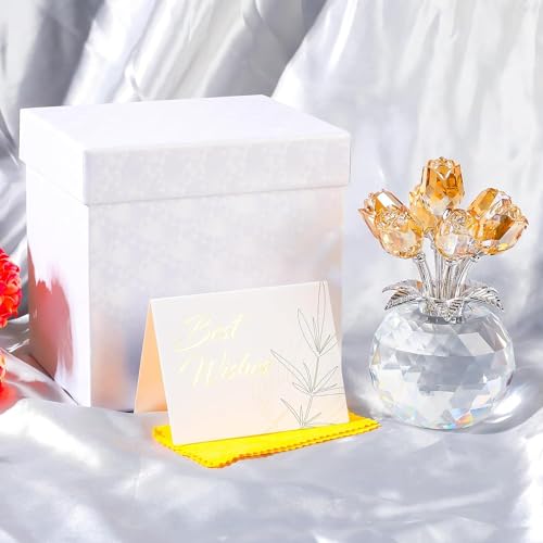Movdyka Crystal Rose Glass Flowers with Vase Figurine Champagne Home Decor - color: Champagne -Crystal Rose