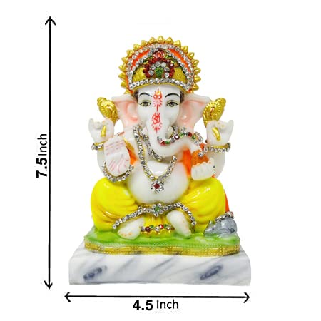 Lord Ganesha Marble Dust Statue/ Ganpati Idol for Home Temple (7.5 inch, Multicolor with Nag Work