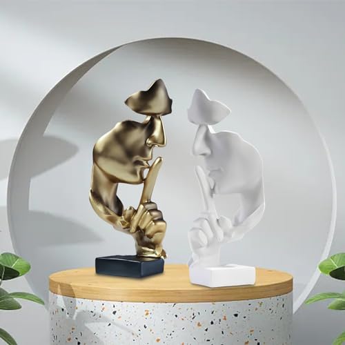aboxoo Thinker Statue, Silence is Gold Abstract Art Figurine (Large Black) - color: Black, size: Large