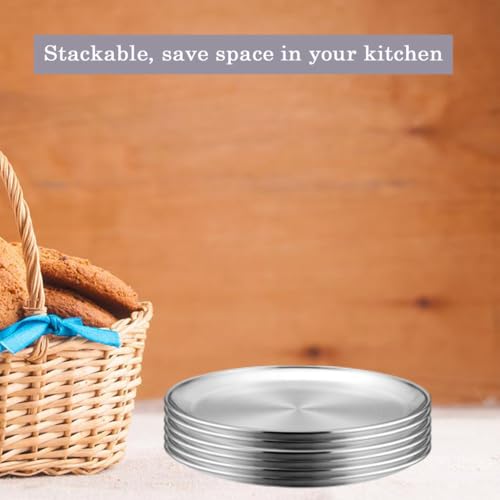 10-Piece Stainless Steel Plates, 8 Inch Metal Dinner Dishe Serving Camping Plates, Reusable and Dishwasher Safe - size: 10 Pieces
