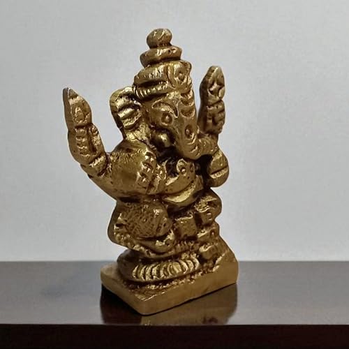 Brass Lord Ganesha Statue 1.5 Inch 50 Gram | Small Handcrafted Ganpati Idol for Home Temple & Puja | Hindu Elephant God of Wisdom & Prosperity | Mini Brass Ganesha Murti for Spiritual Decor & Gifting