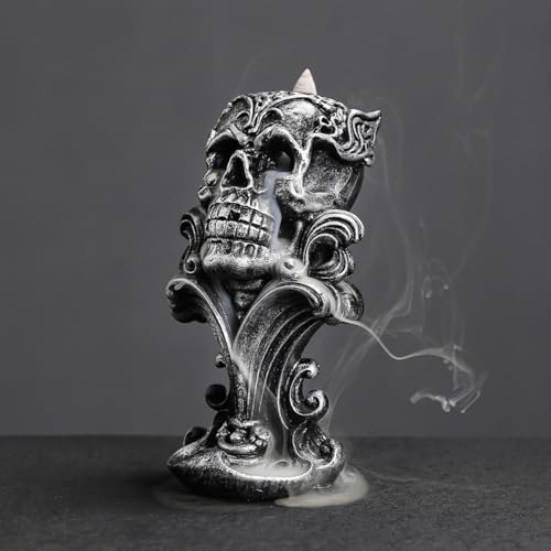 Comeon Backflow Incense Holder Skull Waterfall Incense Burner, Silver - color: Silver