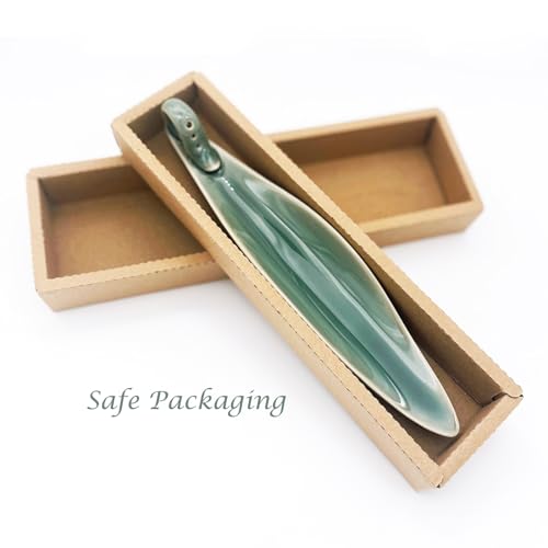 9" Length Incense Stick Holder with 3 Holes, White Porcelain Incense Tray Ash Cather for Spa, Meditation Room, Yoga, Home, Office (Green) - color: Green