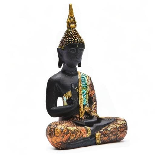 BRASSTAR Resin Thai Sitting Buddha Asian Statue Luck Wealth Sculpture - size: Small