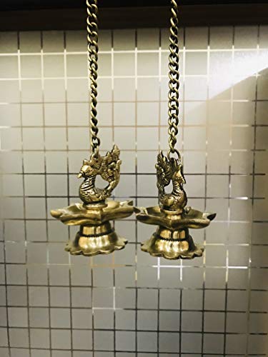 Two Moustaches Brass Peacock Carved Hanging Diya Set, Brass Hanging Diyas, Diwali Home Decoration, Diwali Diyas, Housewarming Gifts, Standard, Pack of 2