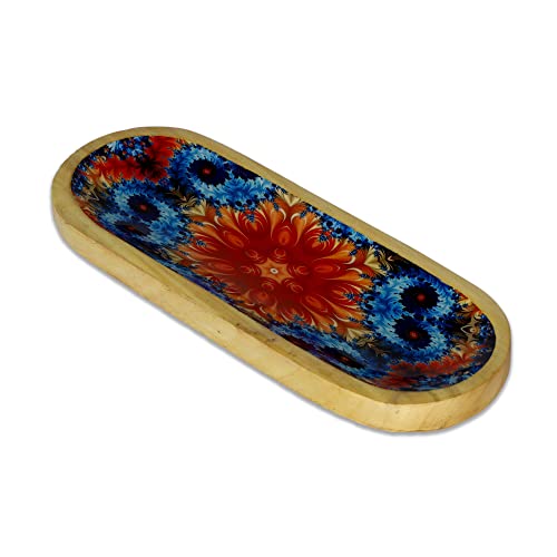 Bless-International Traditional-Handmade-Tray-Burner Wooden-Trat-Incense-Stick-Holder Ash-Catcher-Stand for-Aromatherapy-Meditation-Yoga 11x4x1.22 Inches (Abstract Flowers) - color: Abstract Flowers