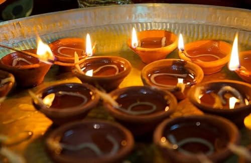 Traditional Handmade Mitti Diya Set โ Natural Terracotta Earthenware Oil Lamps for Diwali Decoration, Lakshmi Puja, Spiritual Worship, Festivals & Religious Celebrations (Pack of 12)