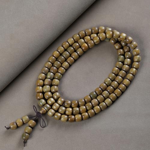 Green Sandalwood Mala Bracelet for Men 108 Beads for Meditation Mala Beads Necklace - style: 9x8mm Cylindrical Beads-32 Inches