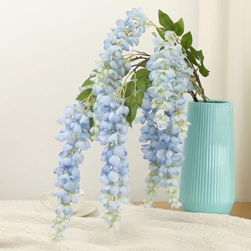 4pcs 47.2in Artificial Fake Wisteria Hanging Flower Garland Silk(blue) - color: Blue