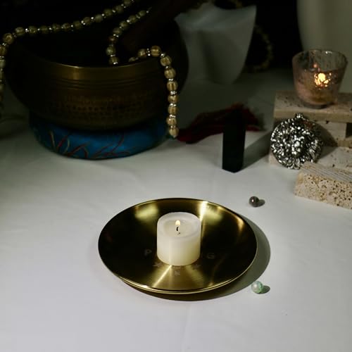 Gold Offering Prayer Ritual Bowl Plate Great for Altar,Meditation,Incense Sticks, smudging, Candle,Crystal,Jewelry,Yoga Use (Praying) - style: Praying
