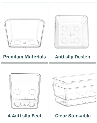 55Pcs Clear Plastic Drawer Organizers Set, 4size makeup drawer organizer trays for vanity,desk,bathroom,office,nightstand,gadgets for kitchen drawer, Versatile drawer divider storage bins - size: S55(3-8-16-28)