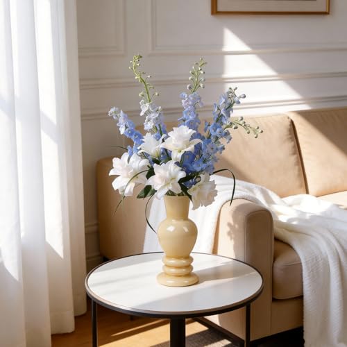 Handmade Glass Flower Vase with Porcelain-Like Finish 8" - color: Yellow