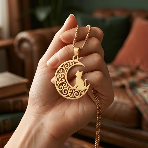 1" Stainless Steel Necklace Charms | Third Eye Vision | Peace Symbol | Finding Your Self | Yin & Yang | Moon Cat | Turtle Power | Flower of Life | | OM | Mystical Spiritual Protection, for Men & Women - style: Moon Cat Gold