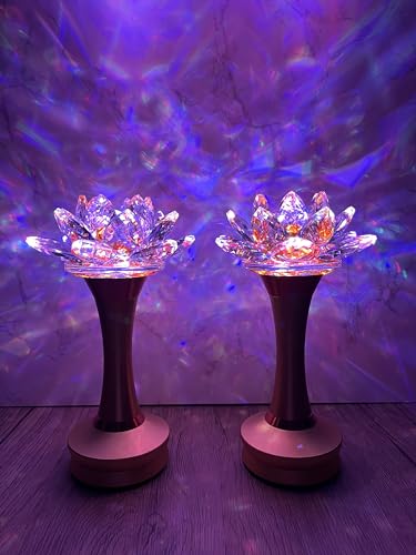 1 Pair - Colorful LED Crystal Lotus Buddhist Lamp USB Rechargeable - color: Deep Gold, size: 8 inches